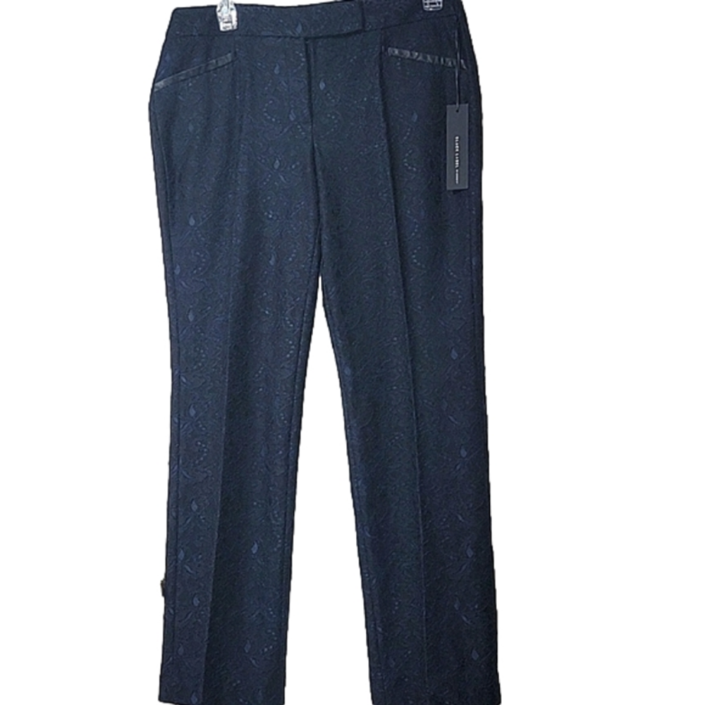 BLACK LABEL by CHICO'S dress pants, party, blue lace/ black, Size 1.5 (10) NWT